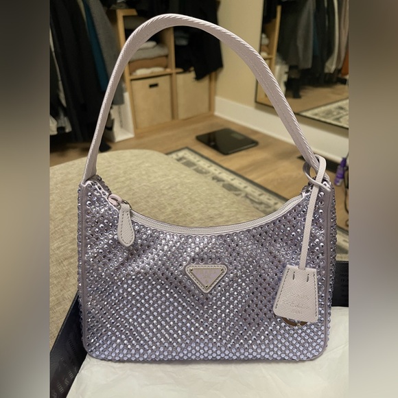 Prada Re-Edition 2000 Purple Lilac Crystal Nylon Shoulder Top Handle Bag - Picture 1 of 7